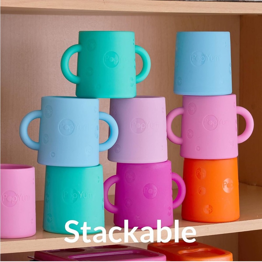 NEW PopYum Silicone Training Cups 2 Pack Sky Blue Mint‎ Green BPA Free - Picture 3 of 4